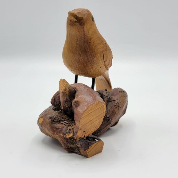 Vintage Hand Carved Wooden Wood Bird Sculpture Figure On Driftwood Stand - Picture 3 of 9